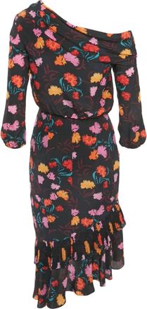 Saloni Jurk met bloemenprint en ruches - Zwart