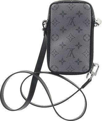Louis Vuitton Pre-owned Mens Monogram Double Phone Pouch Bag in Grey Coated Canvas - Black Sheepskin - One Size