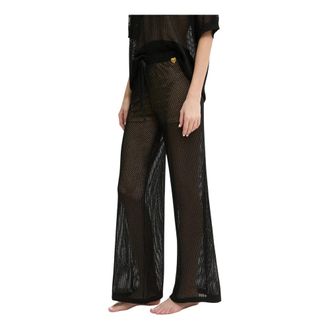 Twinset Wide Leg Open Knit Broeken - Dames - Broeken - Zwart - Maat: XL Leer