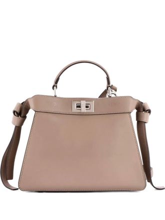 Fendi Peekaboo ISeeU kleine leren boekentas met logo - Grijs