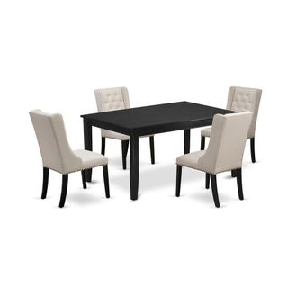 East West Furniture 5-Pc Modern Dining Set Includes 1 Rectangular Dining Table and 4 Cream Linen Fabric Parson Chairs with Button Tufted Back