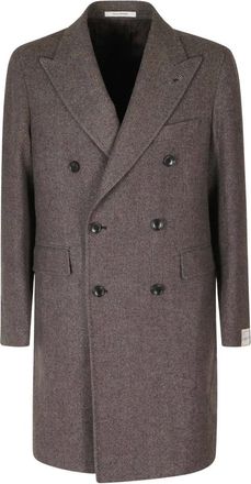 Tagliatore Cappotto Lana Spinata - Heren - Mantels - Bruin - Maat: M Wol