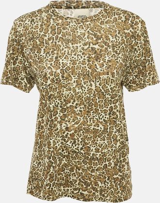Isabel Marant Green Leopard Print Cotton Zewel T-Shirt