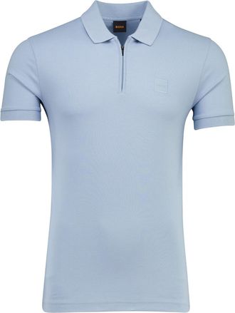 HUGO BOSS Poloshirt BOSS Orange lichtblauw rits normale fit pique