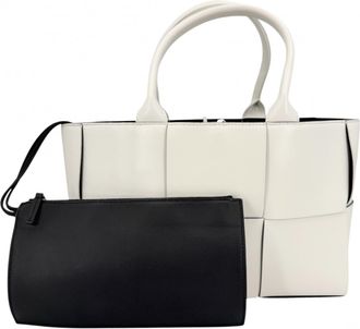 Bottega Veneta Black White Intrecciato Handbag Tote Bag (Pre-Owned)