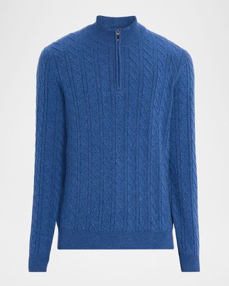 Neiman Marcus Mens Cashmere Cable Knit Quarter-Zip Sweater