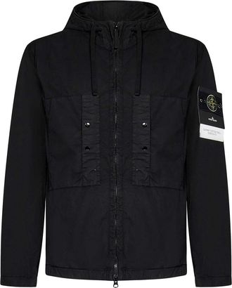 Stone Island Black Jacket In Stretch Supima Cotton Twill