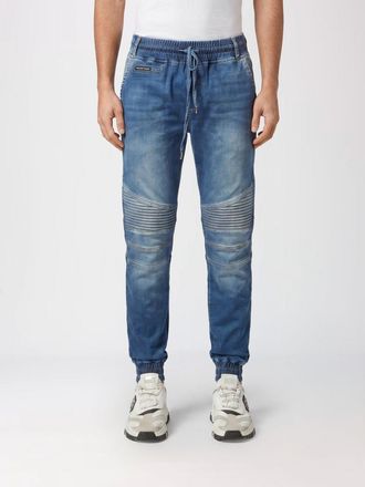 Philipp Plein Jeans skinny in denim di cotone con vita elasticizzata e coulisse