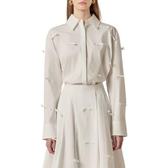 English Factory Bow Detail Tunic Shirt in White at Nordstrom, Size X-Small