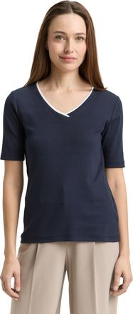 Tom Tailor T-Shirt TOM TAILOR, Damen, Gr. XXL, sky captain blau, Single Jersey, Obermaterial: 97% Baumwolle, 3% Elasthan, unifarben, regular fit normal, V-Aussch