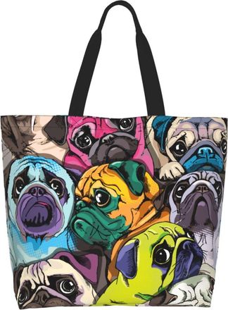 Generic Novelty Dog Pug Shoulder Bag Handle Carry Bag Reusable Handbags For Work Casual Camping