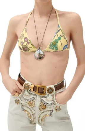 Versace Broken Jewels Triangle Bikini Top in Burro Azur Gold at Nordstrom, Size 2