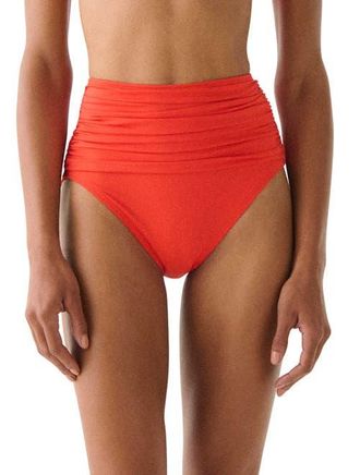 Kate Spade New York Shirred High Waist Bikini Bottom in Goji Berry at Nordstrom, Size X-Large