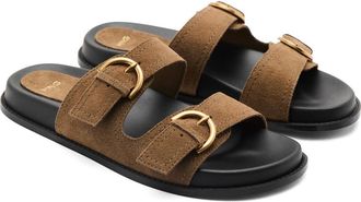 Mango Double-Buckle Slide Sandal in Khaki at Nordstrom, Size 6.5Us