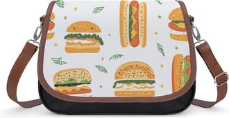 Generic Hot Dogs Sandwiches Hamburger Leather Crossbody Bags for Women Messenger Handbag Purse Shoulder Bag