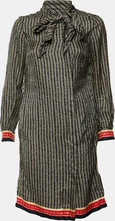 Carolina Herrera Black Herringbone Print Silk Shirt Dress