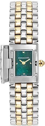 Ferragamo Secret Bracelet Watch, 18.5mm x 30mm in Ip Two Tone/Green at Nordstrom