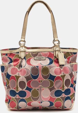 Coach Multicolor Op Art Satin And Leather Side Pocket Tote