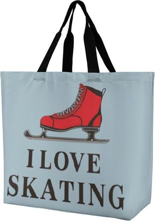 Generic I Love Skating Tote Bag Reusable Grocery Shopping Bags Large Travel One Shoulder Handbag for Picnic Work