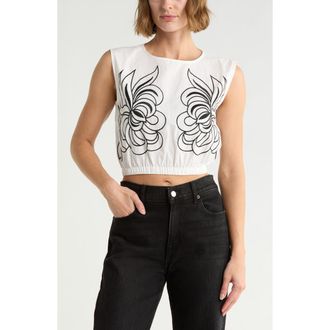 Joie Embroidered Crop Top in White/Black at Nordstrom Rack, Size X-Small