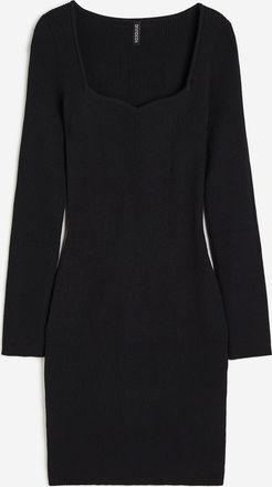H&M Geripptes Bodycon-Kleid mit Sweetheart-Ausschnitt - Schwarz