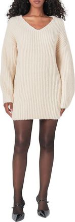 endless rose Oversize Long Sleeve Rib Sweater Minidress in Cream at Nordstrom, Size Medium