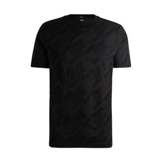 BOSS Mercerized-cotton T-shirt with houndstooth jacquard