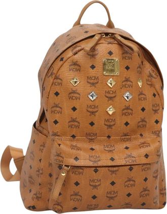 MCM Vicetos Logo Pvc Cuir Brown Canvas Backpack Bag (Pre-Owned)