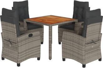 vidaXL Set Comedor De Jard&iacute;n 5 Piezas Con Cojines Rat&aacute;n Sint&eacute;tico Gris Vidaxl