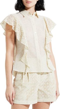 Theory Nova Flutter Sleeve Eyelet Cotton Blouse in Ecru at Nordstrom Rack, Size Petite