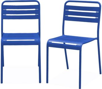 Sweeek Pair of steel and stackable garden chairs, Amelia, electric blue, 44x52x79 cm