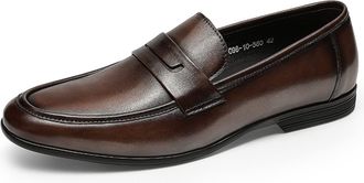 Generic Mens Loafers Breathable Simple Penny Loafers Leather Flexible Flat Heel Anti-Slip Classic Outdoor Slip-ons(Coffee,5.5 UK)