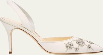 Manolo Blahnik 90mm Ralyne Embellished Satin Pumps