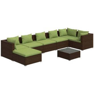 vidaXL 8 Pcs Garden Lounge Set Con Coj&iacute;n Mimbre Pe Brown