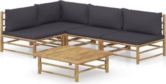vidaXL Set De Muebles De Jard&iacute;n 5 Piezas Bamb&uacute; Con Cojines Gris Oscuro Vidaxl