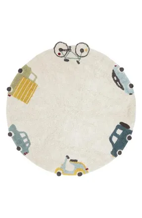 Lorena Canals Kids Washable Round Wheels Rug in Natural Blue Honey Olive at Nordstrom
