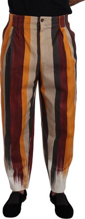 Dolce & Gabbana Mens Multicolor Striped Trousers Relaxed Fit - Beige Cotton - Size EU 50 (Mens)
