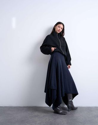 Topshop Gonna in maglia color blu navy drappeggiata-Neutro