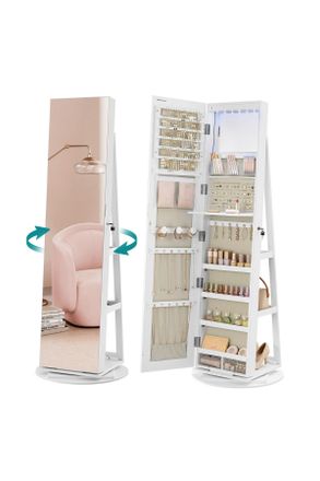 Boxxx Schmuckschrank, Wei&szlig;, Greige, Metall, Glas, Textil, Holzwerkstoff, Holzoptik, 2 Schublade(n) Schubladen, 54.5x162x54.5 cm, stehend, Beleuchtung, Klein