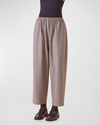 Eskandar Cashmere-Blend Longer Japanese Trousers with Ankle Slits