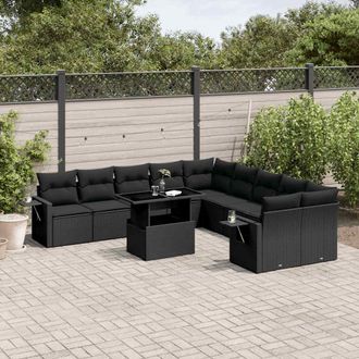 vidaXL Set De Sof&aacute;s De Jard&iacute;n 11 Pzas Y Cojines Rat&aacute;n Sint&eacute;tico Negro Vidaxl