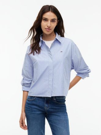 Tommy Hilfiger Womens Tommy Jeans Rhinestone Poplin Shirt - Bling Blue Stripe - XS