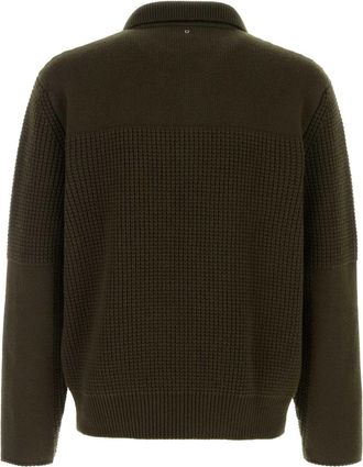 Ferragamo Mens Virgin Wool Textured Sweater Olive