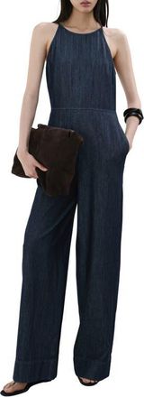 Mango Chambray Wide Leg Jumpsuit in Open Blue at Nordstrom, Size Small