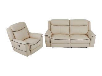Vente-Unique Sof&aacute; 3 plazas y sill&oacute;n relax el&eacute;ctrico de cuero beige ADELIO