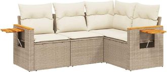 vidaXL Vidaxl - Juego De Sof&aacute;s Jard&iacute;n Con Cojines 4 Pzas Rat&aacute;n Sint&eacute;tico Beige