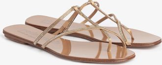 Pedro Garcia Flat sandal with Swarovski crystals in gold satin | Estee | Essentials collection | PEDRO GARCIA