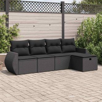 vidaXL Set De Muebles De Jard&iacute;n 5 Pzas Y Cojines Rat&aacute;n Sint&eacute;tico Negro