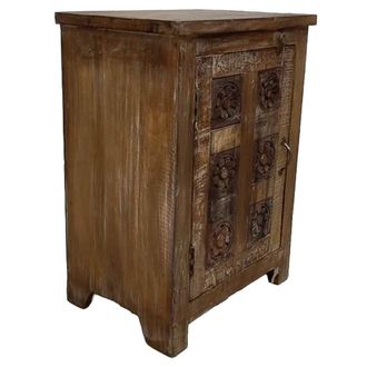 Wanderlust Deco Mesita De Noche De Madera Acabado Artesanal Marr&oacute;n 50x36x71h Cm