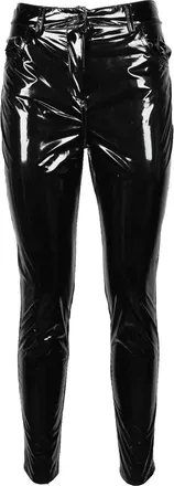 Aniye By Glossy Black Faux Leather Trousers with Mid-Rise Waist and Flexible Fit